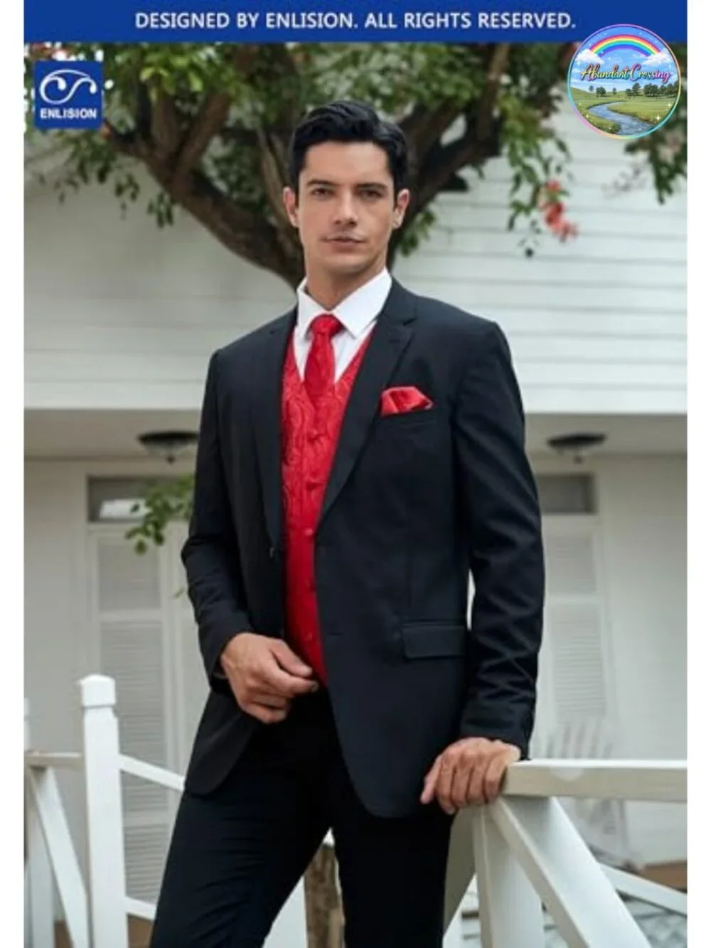 Enlision Men's 3-Piece Paisley Vest Set with Tie & Pocket Square - Silk Blend